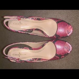 Cole Haan Pink Snakeskin Open-toe Heels